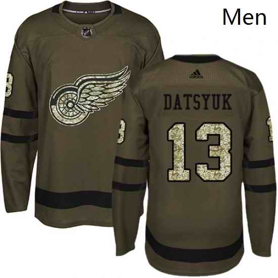 Mens Adidas Detroit Red Wings 13 Pavel Datsyuk Authentic Green Salute to Service NHL Jersey